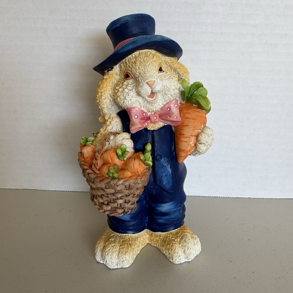 Easter Polyresin Bunny Rabbit Carrots 7.5” Tabletop Figure Display Holiday Decor